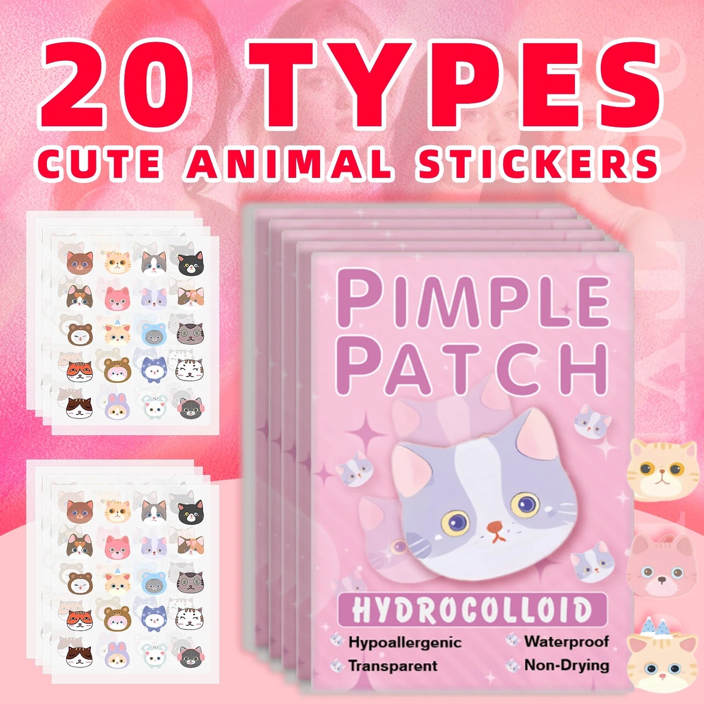 600pieces of cartoon cat acne patches, facial acne patches, concealer acne patches, and pimples patches. Ultra-thin and breathab